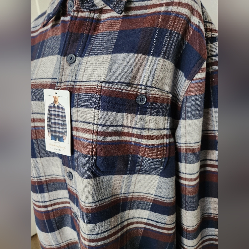 NWT WEATHERPROOF VINTAGE FLEECE LINED BUTTON DOWN HEAVIER FLANNEL - Picture 3 of 7
